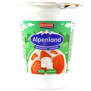 Продукт йогуртный  Alpenland Клубника  Персик-Маракуйя 0,3% 320г